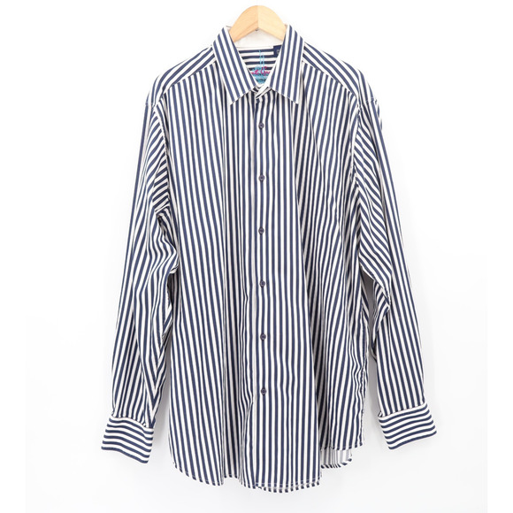 Robert Graham Men's Blue/White Striped Long Sleeve Button Up Shirt Sz 2XLT - Picture 1 of 8
